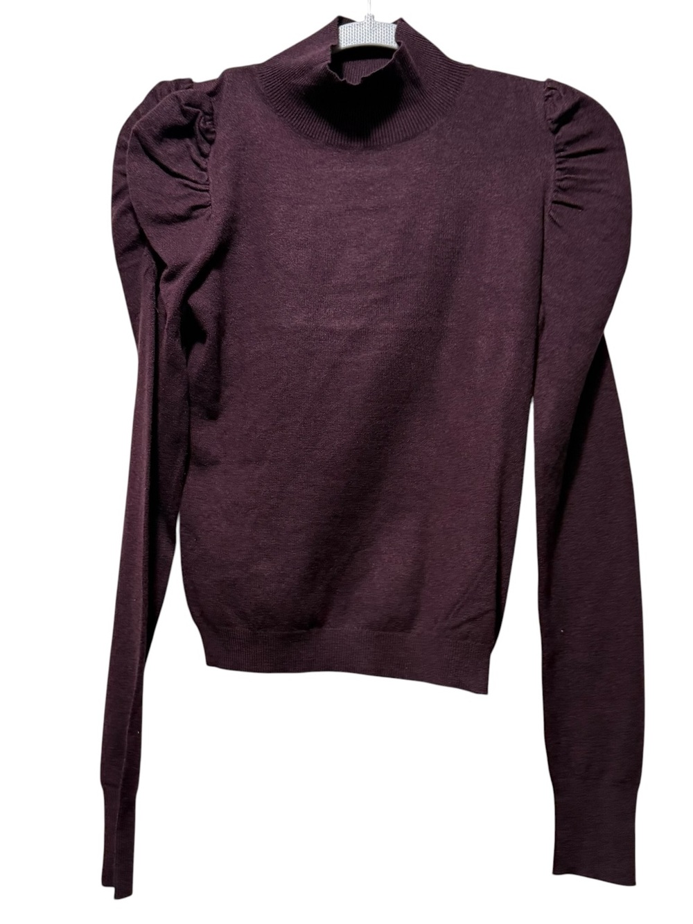Express Women's Puff Sleeve Mock Neck Sweater - Deep Plum